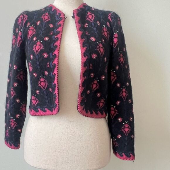 VTG Cullinane Womens Lambswool Blend Academia Cropped Cardigan Cottage core SZ M - Picture 6 of 7